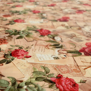 Tischdecke Oldtime Rosen Briefe Beige abwischbar Wachstuch Wachstuchtischdecke