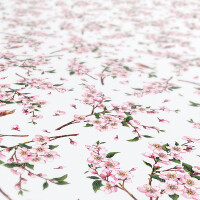 Tischdecke Sakura mit Vogel Weiß abwaschbar Wachstuch Wachstuchtischdecke