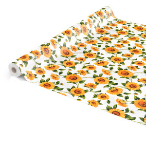 abwaschbare Tischdecke Sonnenblumen Weiss 160cm Breit  Wachstuch Wachstuchtischdecke