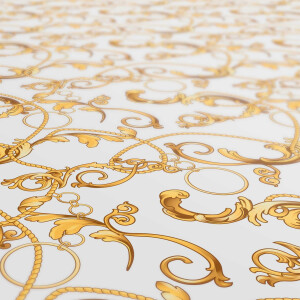 Tischdecke Ornament Gold Ketten Weiß pflegeleicht abwischbar Wachstuch Wachstuchtischdecke