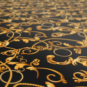 Abwaschbare Tischdecke Ornament Gold Ketten Schwarz pflegeleicht  Wachstuch Wachstuchtischdecke