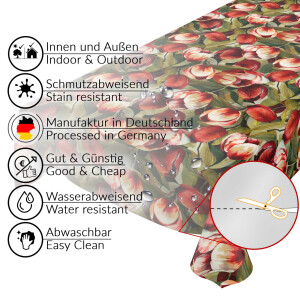 Abwaschbare Tischdecke Tulpen Frühling Rot pflegeleicht  Wachstuch Wachstuchtischdecke