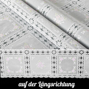 Tischdecke abwaschbar Lace Vinyl Häkel Spitze Optik Blumen Karo Rosa/Weiß